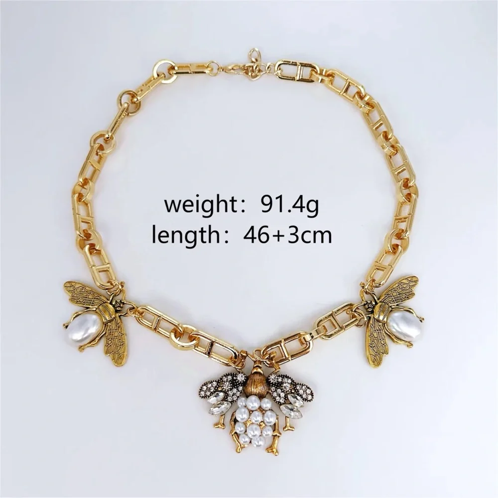 Gold Bee Pendant Necklace with Pearl Accents - Women Jewelry - Picture 5 of 5